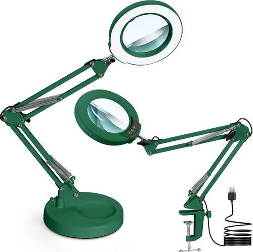 Miniatura 10 de Lupa 12X con luz, botón de actualización Krstlv 5 modos de color, regulable 2 en 1, lámpara de escritorio con luz LED 2 en 1, lupa manos libres