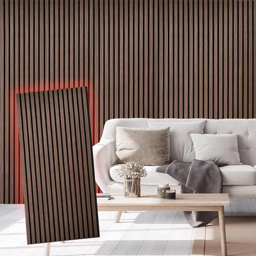 Miniatura 8 de Paneles acústicos de listones de madera de 4 piezas para una decoración elegante y reducción de ruido, panel texturizado 3D para techo y pared