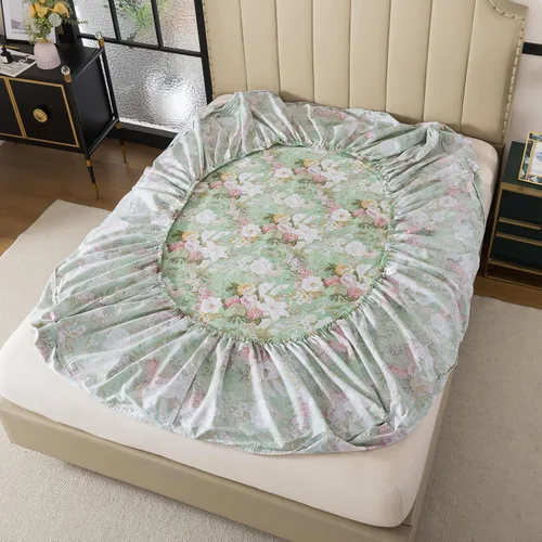Miniatura 9 de FADFAY Juego de sábanas tamaño King, 100% algodón, elegante ropa de cama de granja con hojas verdes menta y flores blancas, sábana suave