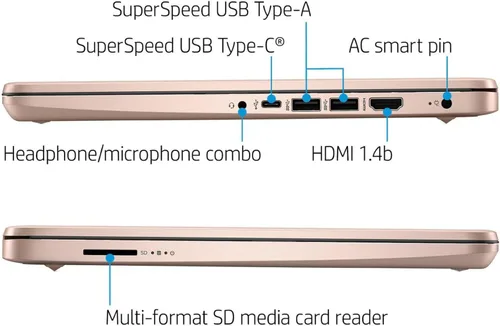 Miniatura 3 de HP Essential Laptop, pantalla HD de 14 pulgadas, Intel Celeron N4120, 8 GB de RAM, 128 GB eMMC, cámara web, HDMI, Wi-Fi, Windows 11 Home, oro rosa
