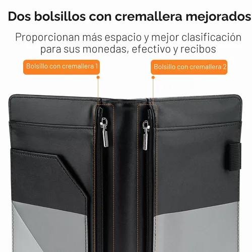Miniatura 2 de Forvencer Libreta para servidores, 2 bolsillos con cremallera, libros para camarera, libro de camarera para servidores, se adapta al delantal
