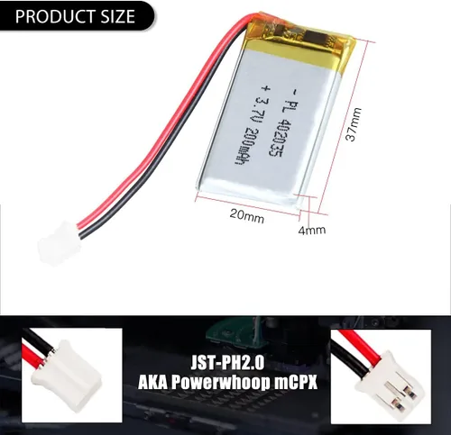 Miniatura 2 de 3.7V 200mAh 402035 Lipo batería recargable batería de iones de polímero de litio con conector JST