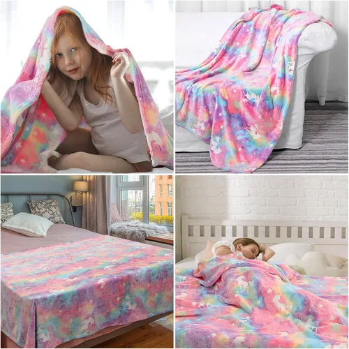 Miniatura 3 de SALIMAH Manta que brilla en la oscuridad, regalos de unicornios para niñas, juguetes para niñas de 2, 3, 4, 5, 6, 7, 8, 9, 10 años, mantas suaves
