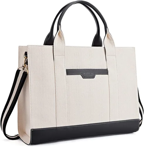 Miniatura 14 de Missnine Bolsa de mano para laptop de 15.6 pulgadas, bolsa de hombro para laptop de lona, bolsas de trabajo, cartera de mano informal, maletín