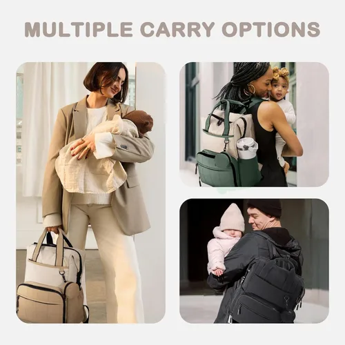Miniatura 2 de VONAL Mochila para pañales, bolsas ligeras para pañales para bebé, bolsa de pañales grande de viaje con cambiador, mochila de pañales negra