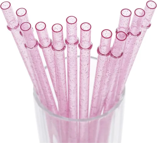 Miniatura 18 de Dakoufish Sin BPA 12 Piezas Pajitas Reutilizables de Plástico Transparente con Purpurina de 11 Pulgadas Más un Cepillo de Limpieza