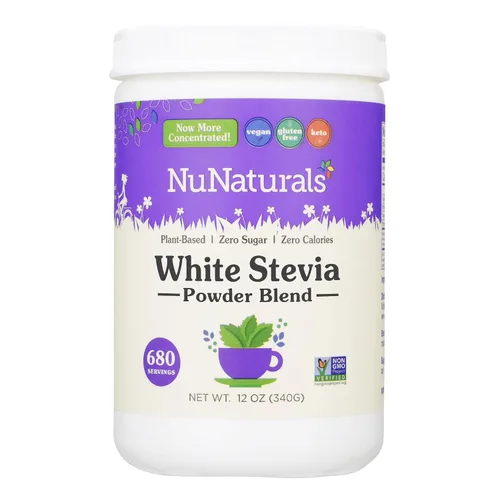 NuNaturals Mezcla de polvo de stevia blanca, sustituto de azúcar a base de plantas, edulcorante cero calorías, 12 onzas