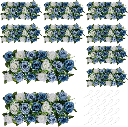 Miniatura 21 de NUPTIO Centros de mesa de flores artificiales para mesas, 6 unidades, color borgoña, rosa polvorienta y blanco cremoso, arreglos de rosas falsas