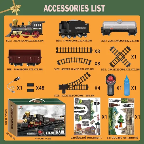 Miniatura 4 de Juego de tren para niños con control remoto, juguetes de tren con locomotora de vapor, tanque de combustible y pistas de lujo, trenes eléctricos