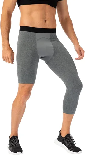 Miniatura 28 de Pantalones de compresión de 3/4 de una pierna para hombre, mallas de baloncesto atléticas para correr, leggings deportivos de capa base capri