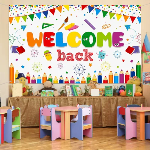 Miniatura 6 de Tatuo Cartel de bienvenida de vuelta a la escuela, cartel grande de tela para el primer día de escuela, cartel de bienvenida, tablón de anuncios