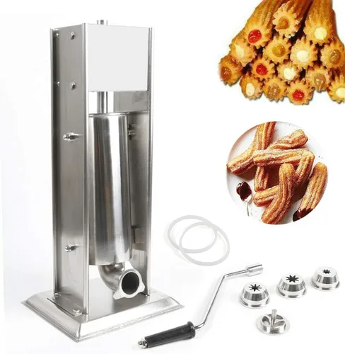 Máquina de churros manual de 5 L, kit de fabricación de churro de acero inoxidable incluye 4 boquillas, fabricante comercial de churrera churro para