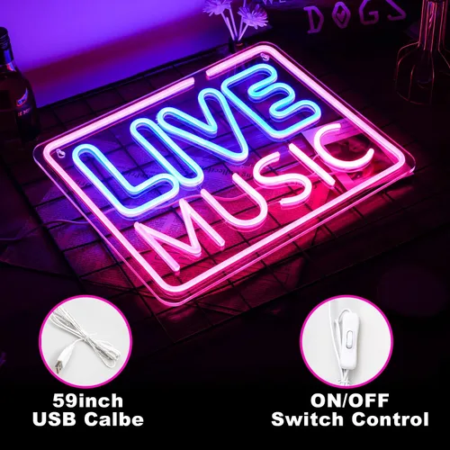 Miniatura 3 de Letrero de neón de música en vivo rosa azul con palabras LED, luces de neón para decoración de pared, luz de neón musical para dormitorio, sala