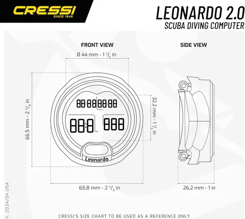 Miniatura 5 de CRESSI Leonardo 2.0 Ordenador de buceo subacuático de un solo botón, 3 modos: aire, nitrox, calibre, menú fácil de usar - Diseñado y fabricado