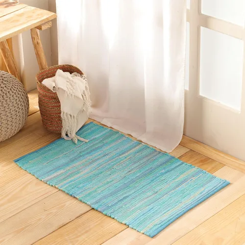 Miniatura 16 de HOMEMONDE Alfombra reversible de trapo de 2 x 6 pies, color verde azulado, de algodón suave, hecha a mano, estilo bohemio, decoración del hogar
