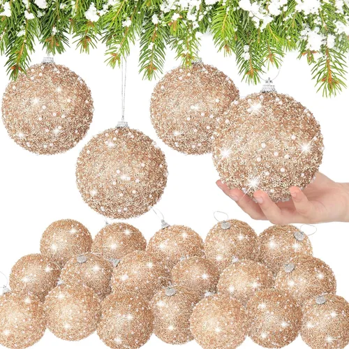 Miniatura 13 de Lyrow 24 piezas 3.15" Juego de adornos de bola de Navidad con purpurina, bola de espuma con lentejuelas colgante, decorativa, en masa, para árbol