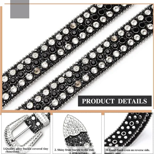 Miniatura 2 de UnFader Cinturones occidentales con diamantes de imitación para mujer y hombre, diseño de vaquera, cinturones con tachuelas de diamantes para jeans