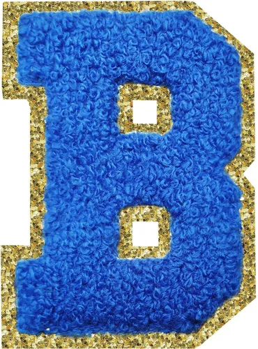 Miniatura 143 de Parches de letras termo-adhesivas de felpilla para chaquetas, parches de letras universitarias con brillantina para planchar en la letra azul A