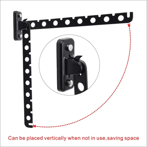 Miniatura 5 de Percha de ropa para montar en la pared, paquete de 2 perchas plegables negras para ropa sucia con brazo oscilante, organizador de almacenamiento