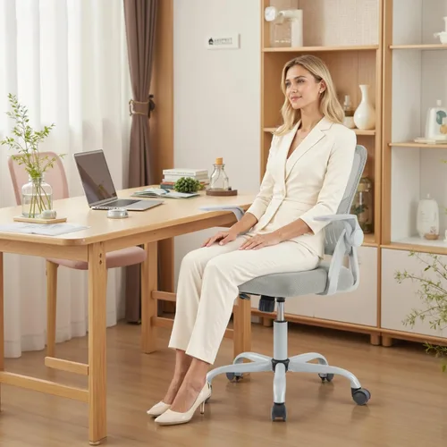 Miniatura 2 de DUMOS Silla de computadora de oficina en casa, escritorio ergonómico de respaldo medio con soporte lumbar y modo mecedor, altura ajustable con Brazo
