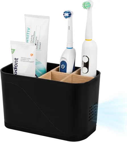 Miniatura 8 de Soporte para cepillo de dientes eléctrico de 3 ranuras con divisores de bambú para baños, organizador de cepillos de dientes y pasta de dientes