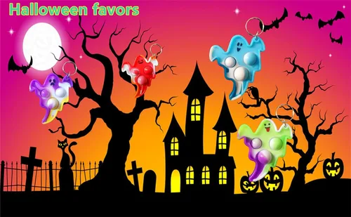 Miniatura 4 de Paquete de 24 llaveros a granel de fantasmas de Halloween con burbujas para ansiedad, pequeños suministros de fiesta de cumpleaños y premios