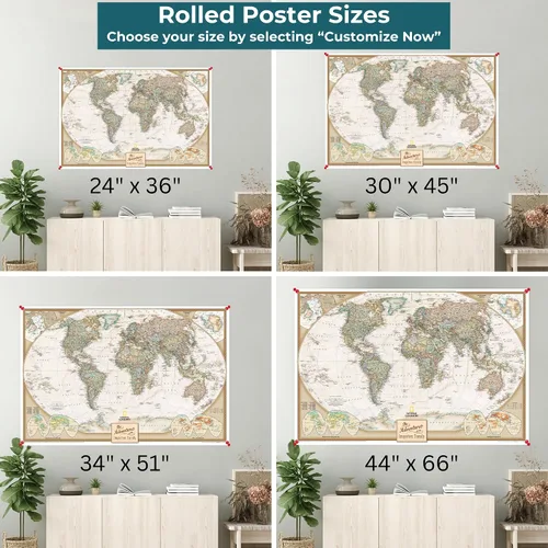 Miniatura 6 de Mapamundi con alfileres, personalizado, ejecutivo, con marco de 24 x 36" y alfileres, Marrón, 24 x 36 pulgadas 1. Póster de lona