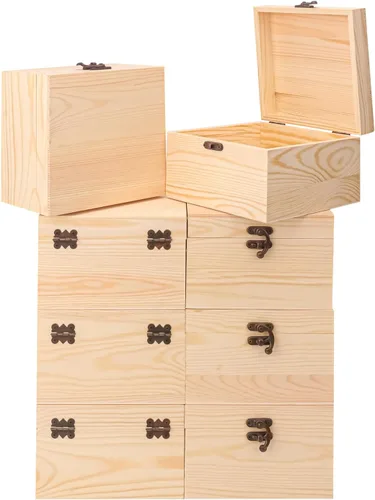 Miniatura 10 de 4 cajas de madera sin terminar con ventana, caja de madera para manualidades y almacenamiento con tapa superior de plástico, para recuerdos