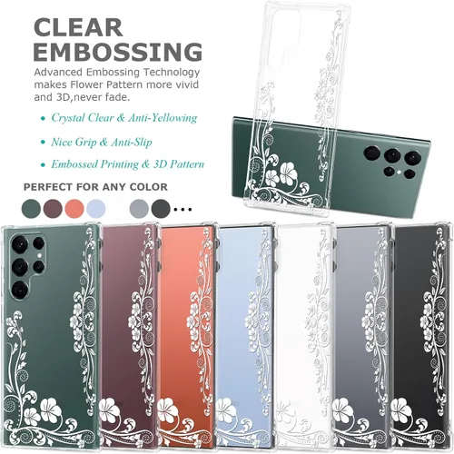 Miniatura 2 de Funda transparente floral para Galaxy S22 Ultra para mujeres/niñas, bonita funda de teléfono para Samsung Galaxy S22 Ultra 5G, diseño de flores