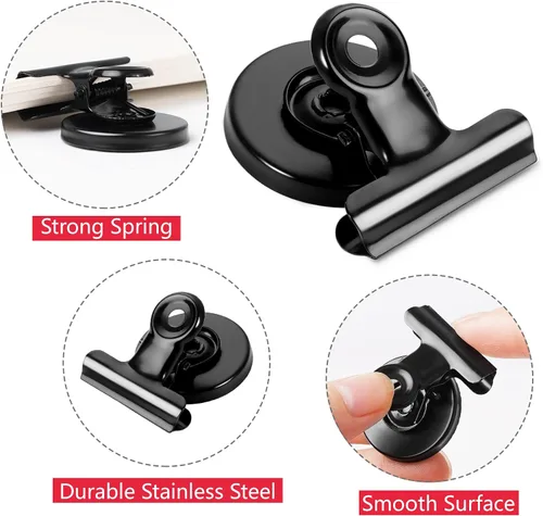 Miniatura 3 de VNDUEEY Paquete de 6 imanes para refrigerador, imanes para refrigerador, clips magnéticos negros, imanes para pizarra blanca, clips magnéticos