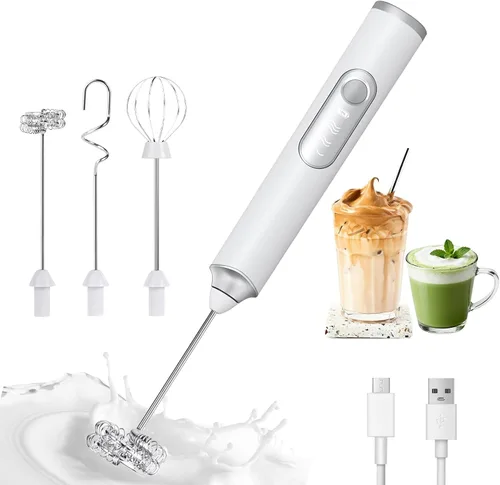 Miniatura 8 de Espumador de leche de mano, varita espumadora de 3 velocidades recargable, con 3 batidores desmontables, espumador de café para café, café