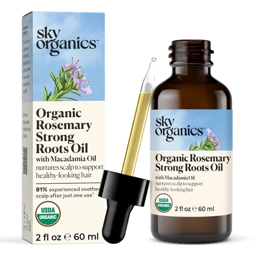 Sky Organics - Aceite de romero orgánico con raíces fuertes - Suero para el crecimiento del cabello con macadamia, jojoba y aceites esenciales para