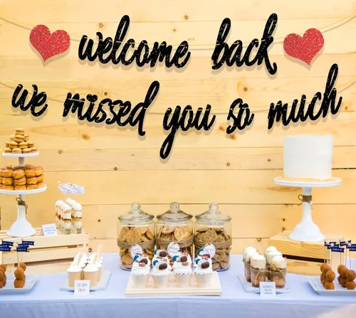 Miniatura 3 de Decoraciones de bienvenida, pancarta con purpurina con texto en inglés "We Missed You So Much", decoración patriótica de bienvenida a casa, militar