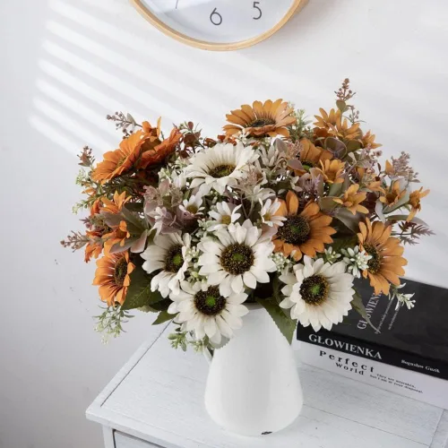 Miniatura 2 de Shapeazy Ramos de girasoles artificiales de seda de 16 pulgadas con tallos para decoración del hogar y bodas, fiestas (blanco)