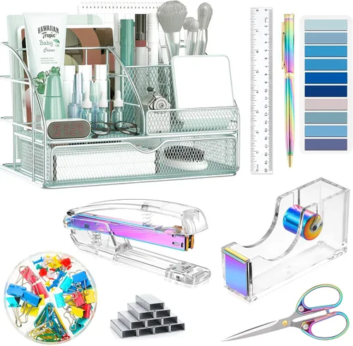 Accesorios de escritorio Dream Color, organizadores de escritorio de oficina y suministros de accesorios con organizador de escritorio de malla,