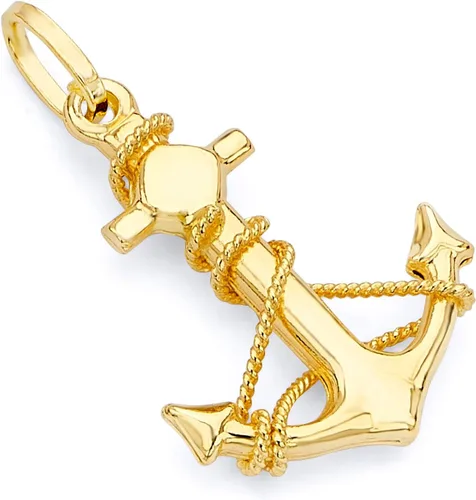 The World Jewelry Center Colgante de ancla de oro amarillo real de 14 quilates, 2 tamaños diferentes disponibles