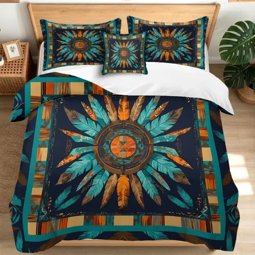 Miniatura 20 de Juego de funda de edredón bohemio de microfibra individual, juego de ropa de cama floral de retazos artesanales, estilo rústico moderno