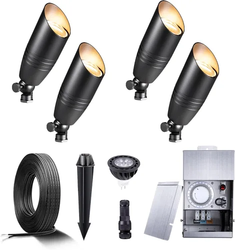 Miniatura 35 de Gardenreet Focos de paisaje de bajo voltaje - Luz superior LED de latón 12V para exterior, luces focales cableadas IP65 impermeables, enfoque