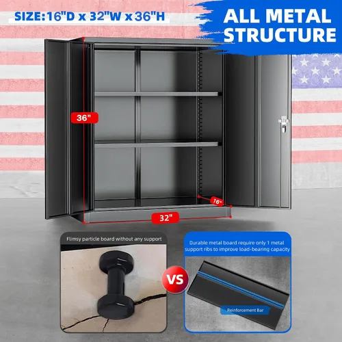 Miniatura 3 de Pataku Gabinete de almacenamiento de metal con puertas y estantes de ajuste, armarios de garaje de 36 pulgadas con cerradura para el hogar, oficina