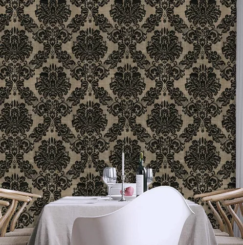 JLHOUSE Papel tapiz de vinilo victoriano de damasco para pegar y despegar, papel tapiz autoadhesivo marrón/negro, papel extraíble para paredes de