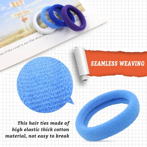 Miniatura 6 de Lawie Paquete de 200 bandas elásticas de tela de rizo de tejido grueso y colorido para coleta de cabello fino y rizado