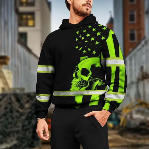 Miniatura 2 de Maddly Ropa de trabajo de seguridad con calavera de alta visibilidad con la bandera de EE. UU., nombre personalizado para trabajadores, corredores