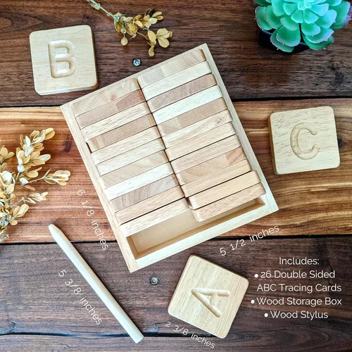 Miniatura 5 de Montessori - Juego de azulejos del alfabeto de madera, letras de seguimiento para niños, tarjetas flash ABC de doble cara (mayúsculas y minúsculas)