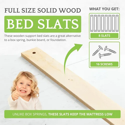 Miniatura 2 de CC KITS Juego de ocho (8) listones de madera maciza de 53 3/4 pulgadas de tamaño matrimonial/doble, uso de kits de conversión de cuna, marco