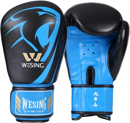 Wesing - Guantes de boxeo profesionales para hombres y mujeres, guantes de boxeo para kickboxing, guantes de entrenamiento para adultos y niños Azul
