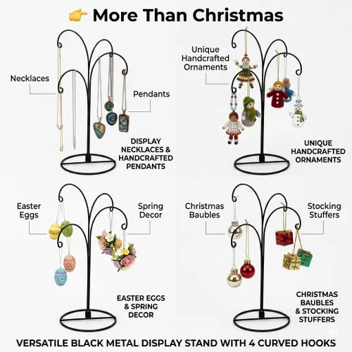 Miniatura 4 de HOHIYA Soporte de exhibición de adornos de 12 pulgadas, paquete de 2 soportes de metal de 4 brazos para decoraciones de Navidad, adornos colgantes