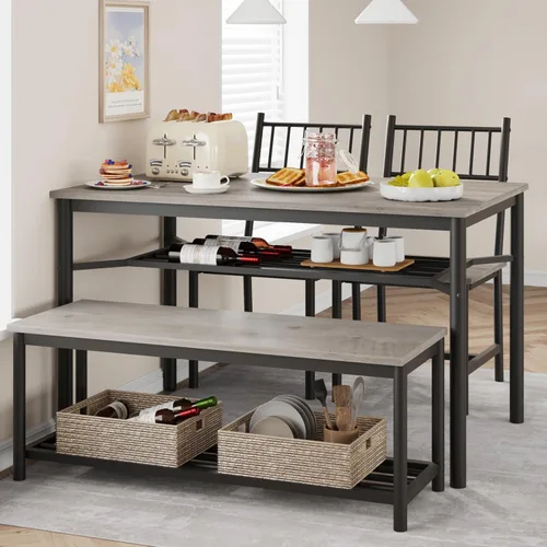 Miniatura 10 de IDEALHOUSE Juego de mesa de comedor para 4, mesa de cocina y 2 sillas con banco de almacenamiento, juego de mesa de cocina rectangular de 47.2
