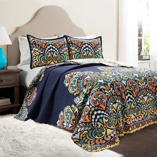 Miniatura 3 de Lush Decor Clara Quilt - Juego de ropa de cama reversible de 3 piezas, tamaño King, turquesa y mandarina Turquiosa y mandarina