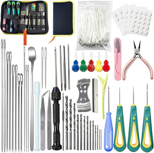 Miniatura 18 de Kit de 11 agujas de vela, moldes de herramienta de inserción de mecha, aguja perforadora con ojo de gancho, aguja de absorción de velas de ojo