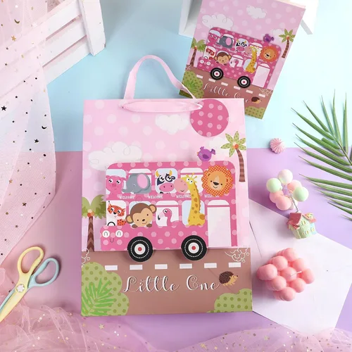 Miniatura 5 de LeZakaa Bolsa de regalo rosa de 1er cumpleaños para niños y niñas, bolsa de regalo de 13 pulgadas con papel de seda, etiqueta de regalo y tarjeta